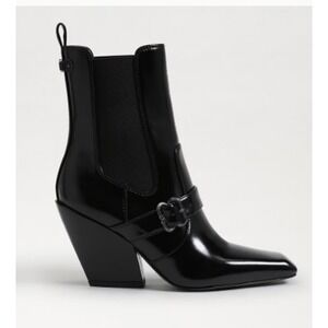 Sam Edelman Black Leather Ankle Boots Western‎ Square Toe Buckle Sz 8.5 NEW